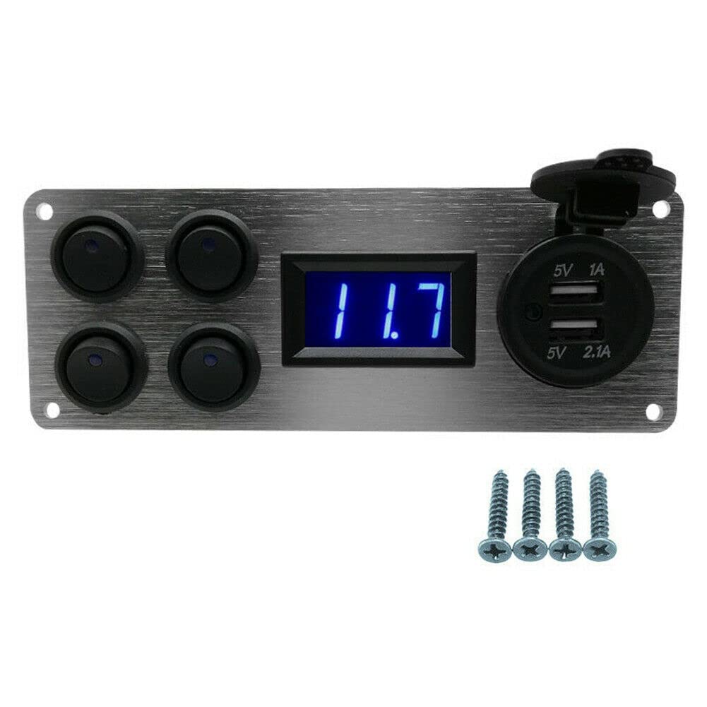 Pannello interruttore a LED con voltmetro, 12 V-24 V, con doppia porta USB, pannello di commutazione universale per auto, barca, camper, furgone, camion, camper, yacht
