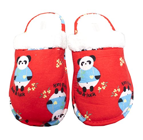 Leisureland Women's Cotton Flannel Cozy Slippers Panda Red (Medium)