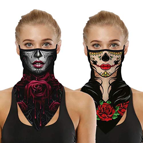 Face Mask Reusable Washable Cloth Bandanas Women Men Neck Gaiter Cover Ear Loops 2pcs(Black)