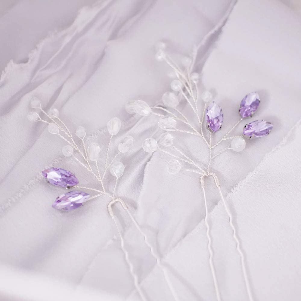 JWICOS Lavendel Braut Hochzeit Haarnadeln Kristall Perlen Haarschmuck für Braut und Brautjungfer 2 Stück
