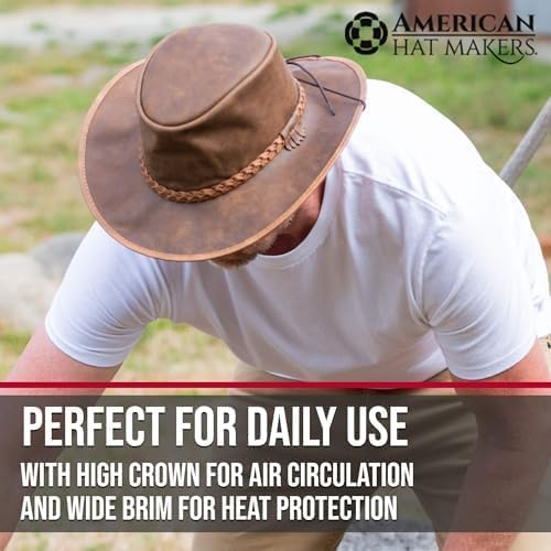 American Hat Makers Crusher Leather Cowboy Hat | Premium Crushable Outback Hat | Handcrafted & Durable for Travel - Image 9