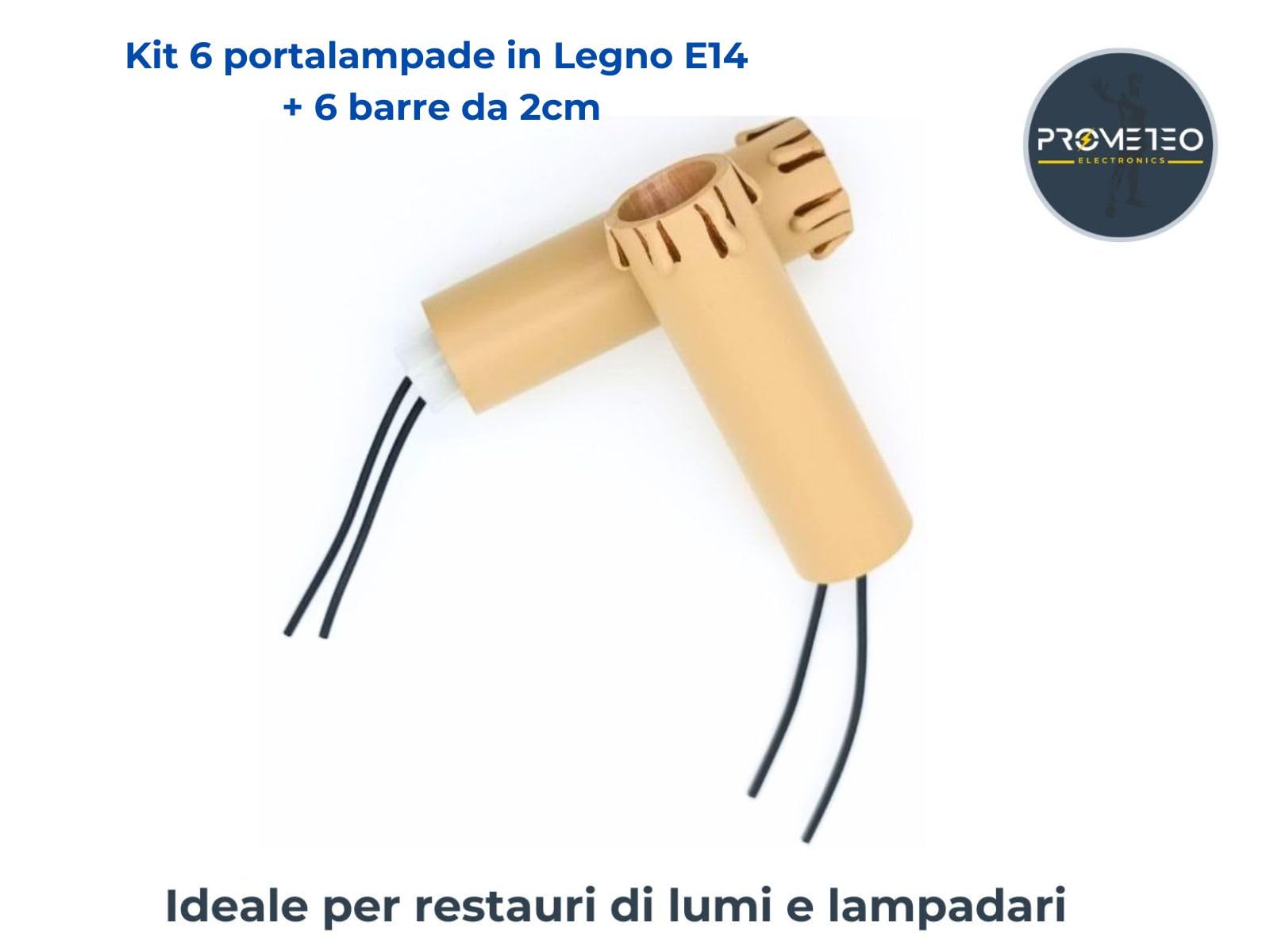 Kit 6 Portalampade E14 Candela in Legno Antichizzato 85mm con Barre Filettate M10 – Ricambi per Lampadari, Candelabri e Applique Vintage