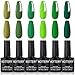 Produktbild reeorr 6 Flaschen UV Farbgel Nagellack Set,Grün Farbe Trendy Series Gel Nagellack,LED-Lampe Primer Nagel Gel Nagelkunst Maniküre Salon DIY-Grün Soak Off Gel Nail Polish
