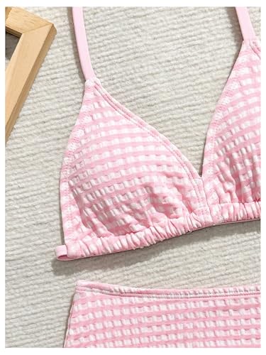 Image of RoseSeek Girl's Tie Dye Smocked 2 Piece Swimwear Sets Backless Halter Bikini Cute Brief Bathing Suit