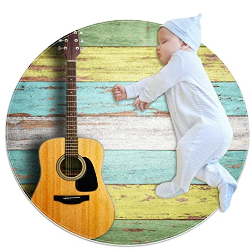 Tapis rond guitare texture bois tapis de sol doux 100cm