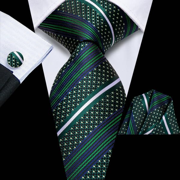 Image of Hi-Tie 3 Pcs Gift Box Mens Tie Set Necktie with Pocket Square Cufflinks Lapel Pin Silk Neck Tie Collection