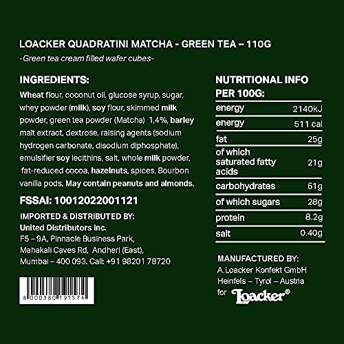 Image of Loacker Quadratini Matcha-Green Tea 110g - Italy