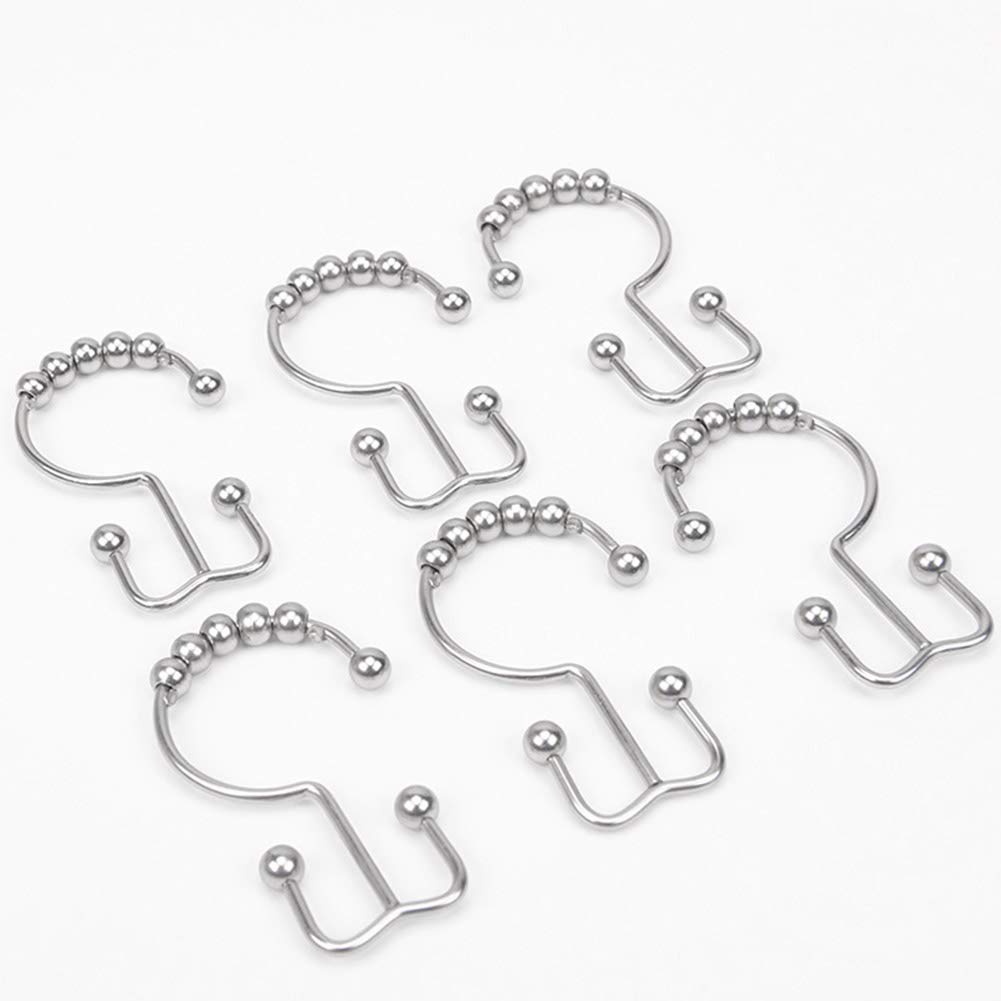 Xiaokeis 12 ganchos de cortina de ducha, accesorios de baño, anillos de cortina de ducha, ganchos de ducha de metal de doble deslizamiento para barras de ducha de baño (cromo)