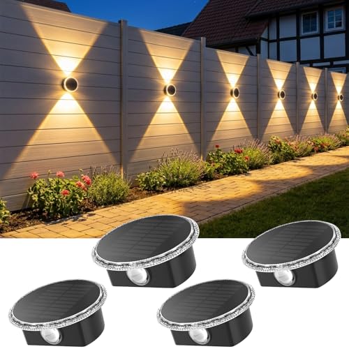 ELLASAY Solaire Exterieur Applique Lampe: Rondes LED lumiere Murale Jardin Up and Down 1200mAh - IP65 Étanche Avec 3000K/4000K/6500K - Éclairage Puissant...