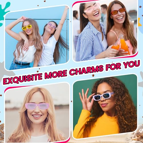 Image of Ecally 24 /36 Set DIY Rectangle Sunglasses Kit for Women Vintage Trendy Sunglasses to Decorate for 90s Crafts Party
