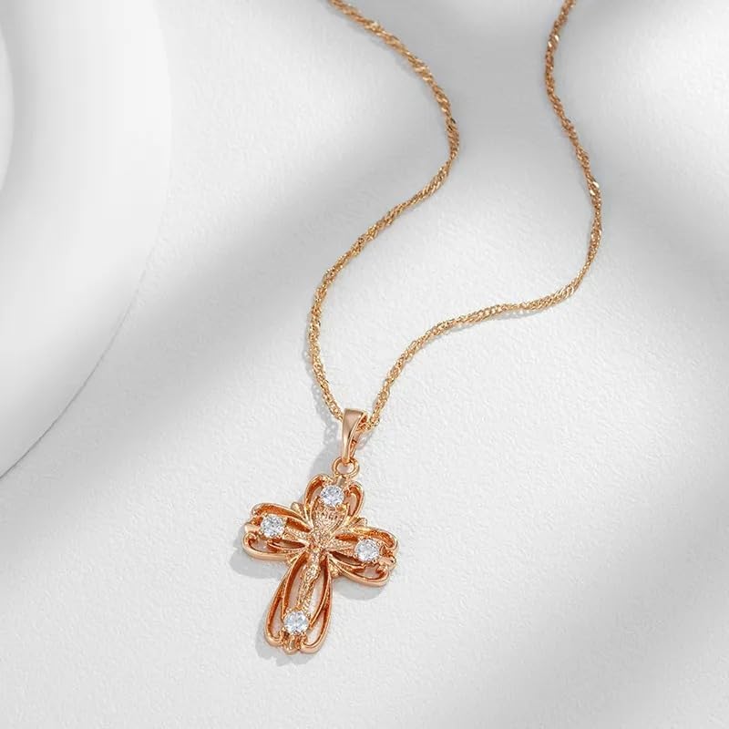 925 sterling Silver Prayer Orthodox Cross Necklace Orthodox Cross Pendant Necklace Russian Orthodox Jewelry Rose Gold Color Religious Jesus Eastern Orthodox Cross Necklace Greek for Women