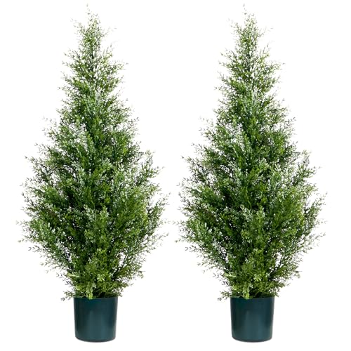 Leflos Leflos Artificial Cedar Topiary Trees, 3ft Faux Cypress Christmas Trees Outdoor, UV Resistant...