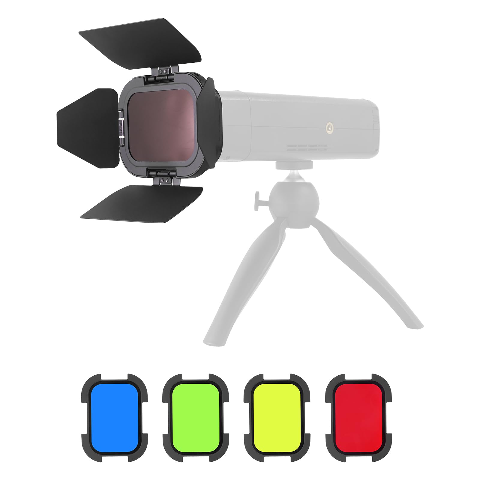 GODOX BD-07 II Porte de Grange + Grille d'abeille + Filtre de Gel de 4 Couleurs (Jaune, Verte, Rouge, Bleu) pour Le Flash de Poche Godox AD200Pro II Speedlite