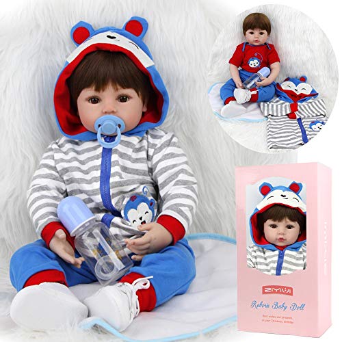 ZIYIUI Reborn 18 Pouces Reborn Bébé Poupée Réel Silicone Vinyle Doux Poupée Garçon Reborn Bébés Aimant Sucette Cadeaux De Noël