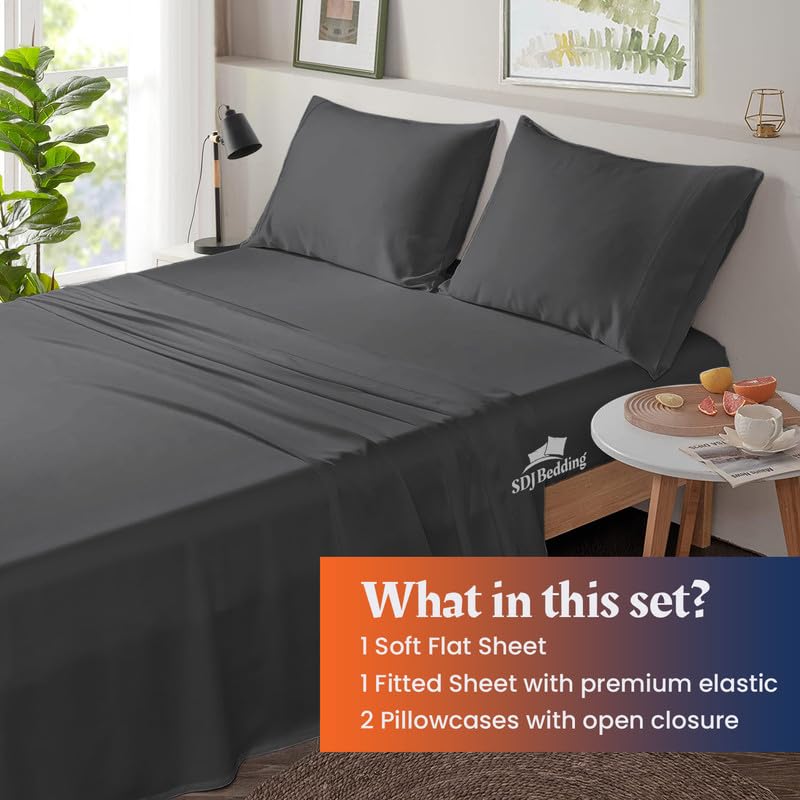 Niimo 800 Thread Count 100% Egyptian Cotton Sheet Set - RV King Size Sheets Set - 16 inch Deep Pocket of Fitted Sheet - 4 Piece Sheet Set - Dark Grey Solid, SDJ-RV-Sheet-Set-VGH2M-K304