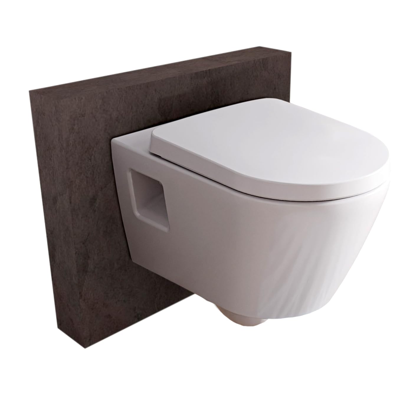 BERNSTEIN Design Wand-WC Spülrandlos Hänge-Toilette Set Mit Abnehmbaren Deckel, WC-Sitz Mit Absenkautomatik, Ohne Spülrand ViveoTiefspül D-Form - Randlos Standard-Deckel