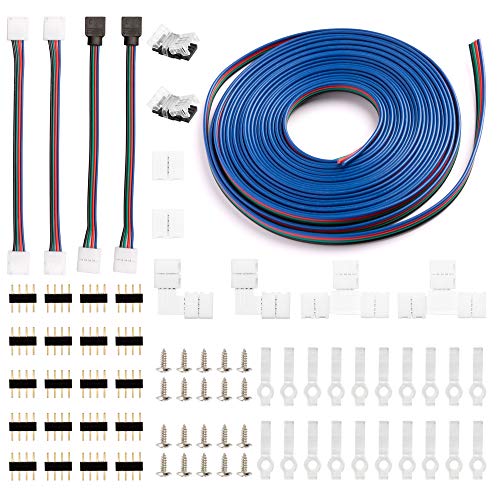 4Pin RGB LED Strip Connector Kit for 5050 10mm, Includes 9 Types of Solderless LED Strip Accessories,Perfect Set for Strip DIY