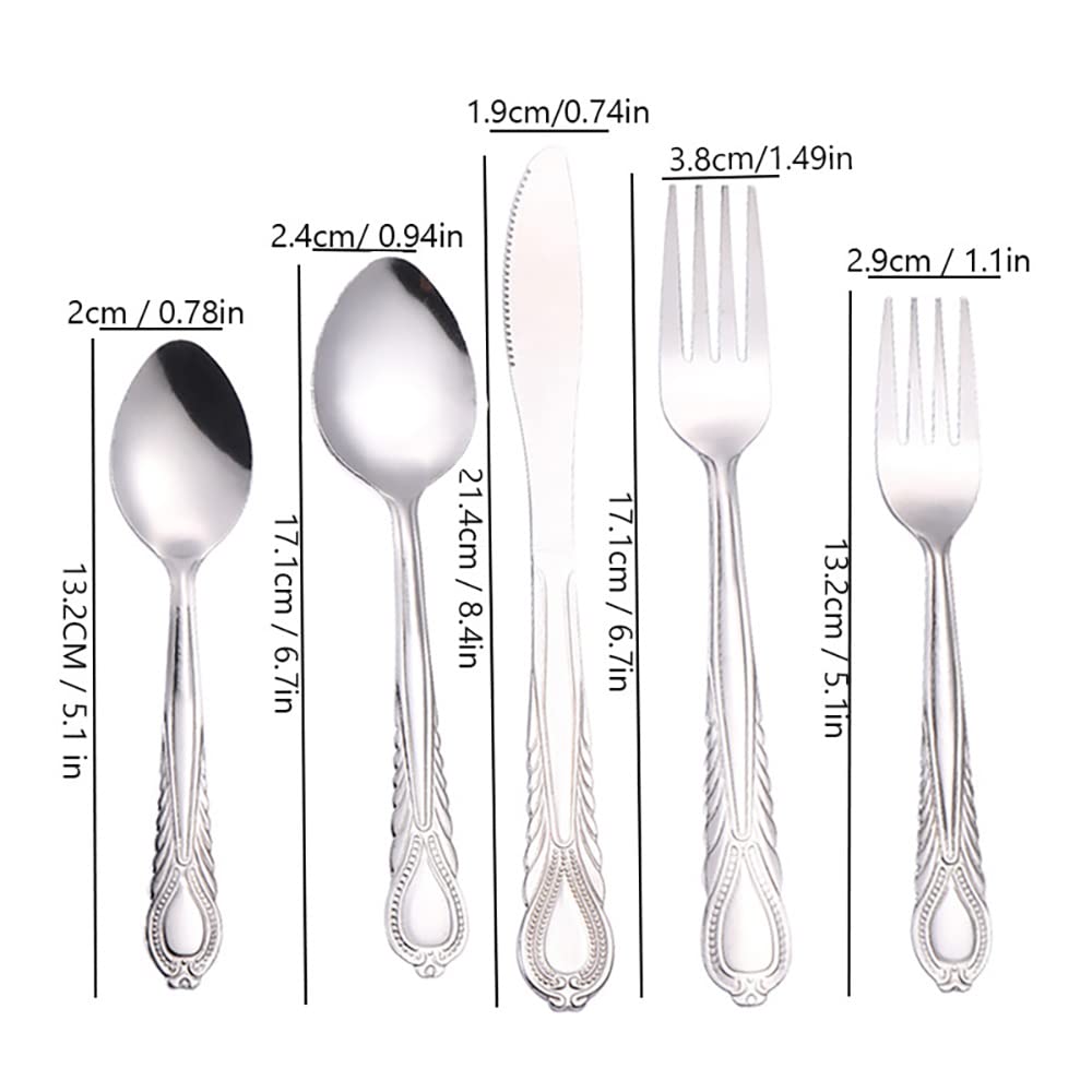 Juego de cubiertos, juego de cubiertos de acero inoxidable, plástico transparente, juego de cuchara, cuchillo y tenedor, juego de cubiertos retro de 50 piezas, cubiertos de cocina, vajilla principal d