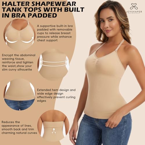 Image of JOYSHAPER Shapewear Camisole with Built in Bra Compression Halter Tops for Women Tummy Control Shapewear Tank Top Padded Bras
