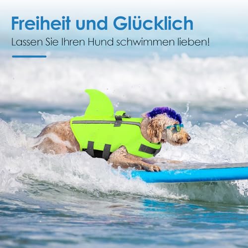 AOFITEE Hai Schwimmweste Hund Klein, Verstellbar Hundeschwimmweste Hai mit Rettungsgriff, Reflektierende Hunde Schwimmweste Hohe Flotation Hund Schwimmweste Rettungsweste für Kleine, Mittlere Hunde