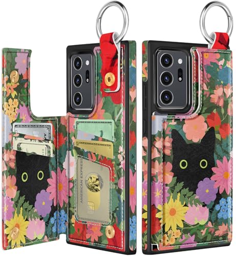 Shorogyt for Samsung Note 20 Ultra Wallet Case with Card Holder - Cute Designer Flower Cat Pattern Kickstand Magnetic Clasp Back Flip Folio Leather Phone Cases for Women Men Girls for Note 20 Ultra