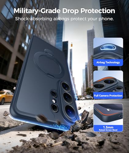 Image of FNTCASE for Samsung Galaxy S26-Ultra Case: [360 Spin Magnetic Stand] [Compatible with Magsafe] [Screen Protector] Translucent Matte Military Grade Shockproof Full Camera Phone Cover - Deep Blue