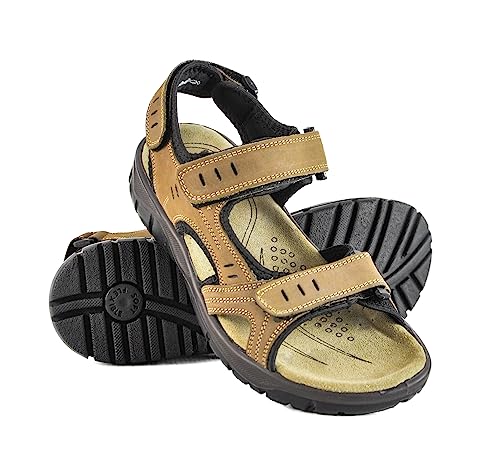 Sandalias para hombre de cuero Zerimar talla 41, resistencia y ergonomía en elegante tono oliva