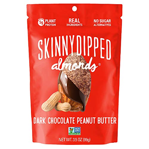 SKINNYDIPPED Dark Chocolate Peanut Butter Covered Almonds, 3.5 Ounce Resealable Bag, 10 Count