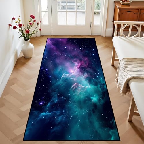 Galaxy Area Rug Dark Blue Starry Sky Carpets for Kids Bedroom Living Room Glitter Outer Space Throw Rugs Floor Mat,39"x 79",Dark Blue Galaxy 6 79"x39" (Rectangular)