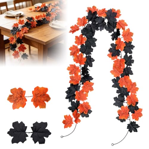 2 Pack 6.5FT Artificial Autumn Halloween Garland with Maple Leaf Decor (Red) - image 6