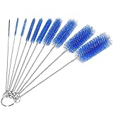 CiaraQ Bottle Cleaning Brushes, 8 Inch Nylon Tube Brush Set, Cleaner for Narrow Neck Bottles Cups with Hook, Set of 10pcs. Navy Blue