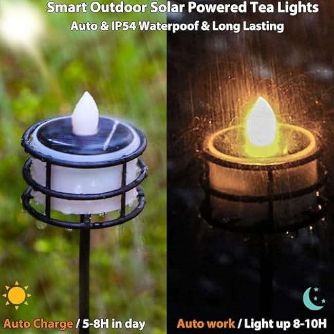 Solar Tea Lights Outdoor Waterproof, 8pcs Rechargeable Dusk to Dawn Little Solar Votive Candles, Flameless Flickering Small Light for Lantern Window DIY Chandelier Patio Deck Garden Decor (Warm White)