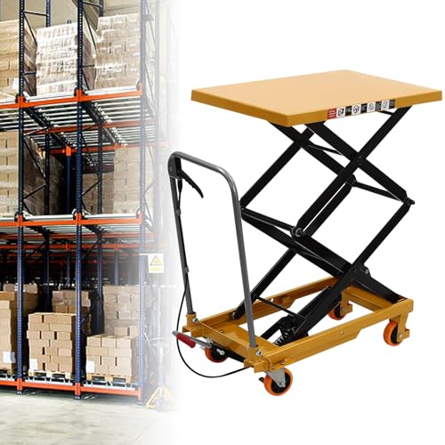 Hydraulic Lift Table Cart Double Scissor Lift Table with 4 Wheels,330lbs Capacity 45