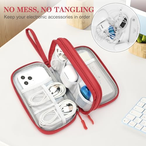 Image of FYY Travel Cable Organizer Pouch Electronic Accessories Carry Case Portable Waterproof Double Layers All-in-One Storage Bag for Cord, Charger, Phone, Earphone Red