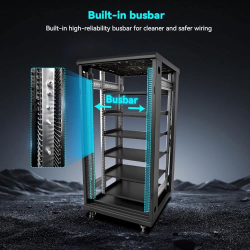 Image of SUNGOLDPOWER 6-Layer Enclosed Battery Cabinet with 600A Bus Bar and Wheels, Compatible 100AH 3U Rack LiFePO4 Batteries, Ventilation Design, for Solar System and Energy Storage