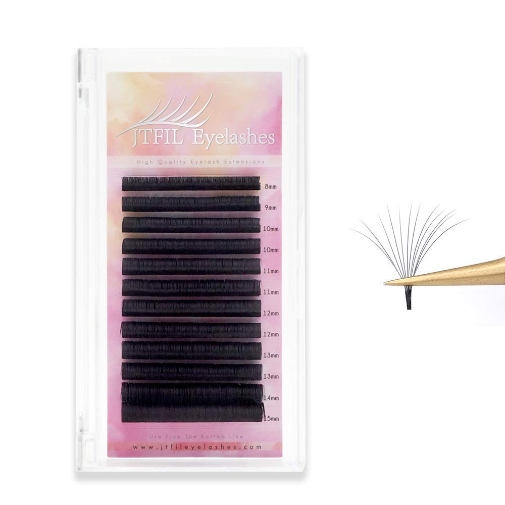JTFIL Easy Fan Volume Eyelashes Extensions Automatic Blooming Flower Lash 0.10 C Curl Self Fanning Russian Volume Lashes 8-15mm Mix tray (Cââ‚¬â€0.10mm, 8-15mm)