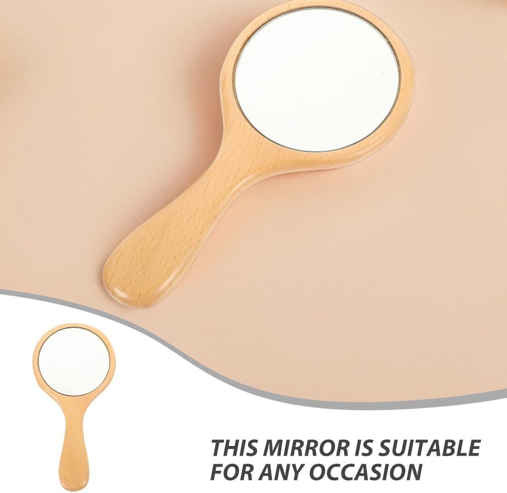 2pcs Wood Handheld Makeup Mirror: Portable and Compact Vanity Mirror for Travel and Daily Use - Nonslip Wood Handle Makeup Tool for Touch-Ups