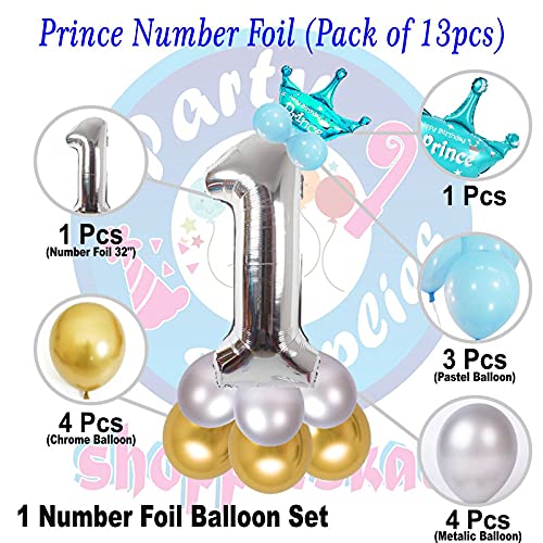 Image of Blue 32 Inches Numbers 1 Shape Large Big Foil Helium Balloons For Party Decorations In Happy Birthday Anniversary Office Items Materials Set Pack,13 Pcs
