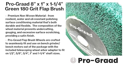 Image of 8 inch x 1 inch Green 180 Grit Non-Woven Bench Grinder Polishing Burnishing Satin Finishing Flap Brush Wheel for Aluminum Copper Metal Golf Club Refurbishing, Compatible for 1 /2 inch, 5 /8 inch, 3 /4 inch Arbor