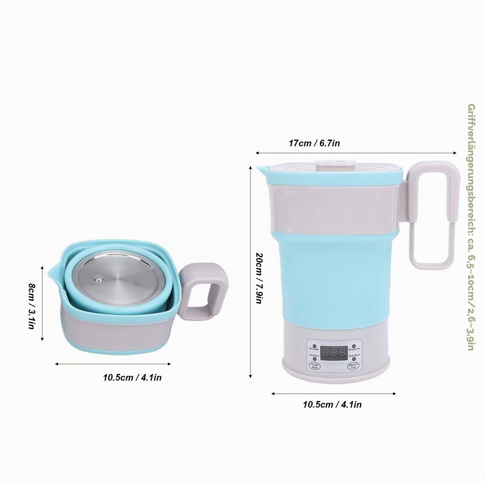 Faltbarer Wasserkocher, 800Ml 110V 220V Dual-Voltage, Zusammenklappbarer Reise-Wasserkocher, Tragbarer Kleiner Elektrischer Teekessel mit Teleskopgriff und Multifunktionspanel