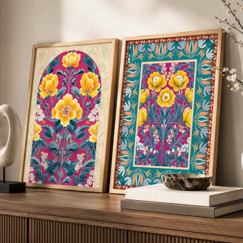 Image of kotart Indian Art Traditional Floral Paintings for Living Room | Painting for Wall Decoration | Framed Wall Painting Home Room Bedroom Office Decor | Poster With frames (Art 7, (14x20 Inch), Framed)