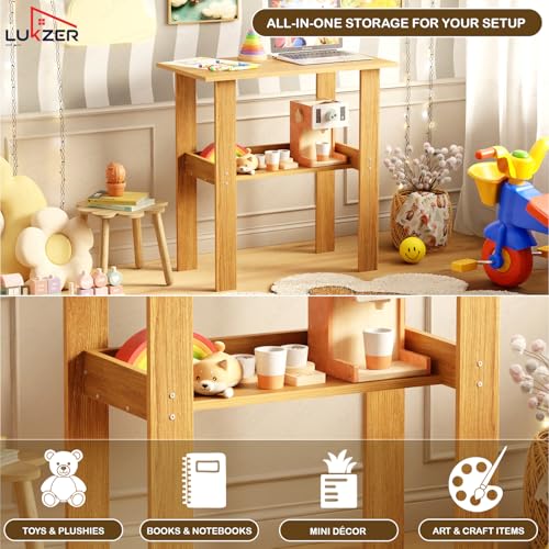 Image of Lukzer Engineered Wood Study Table | Modern Computer Table for Home & Kids Study Room | ST-004S /Oak Light | Compact Design Office Desk with Storage Shelf Work from Home Laptop Table Gaming Workstation