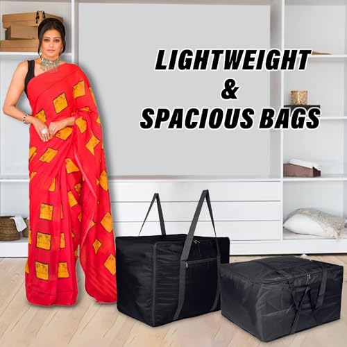 Image of Kuber Industries Jumbo Storage Bag with Handle & Zipper Closure | Parachute Underbed /Wardrobe Clothes Storage Organizer | Black
