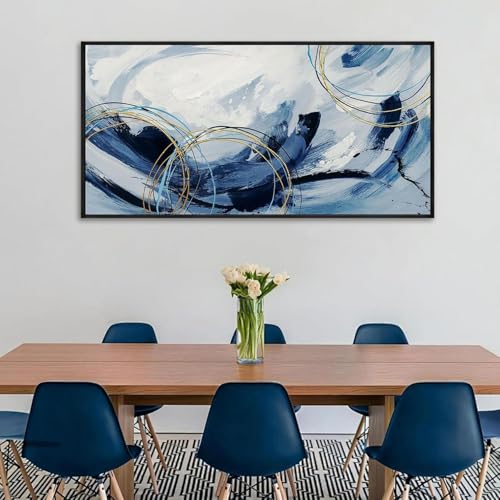 Toile bleue et blanche 50x100 cm | Décoration murale abstraite - 5