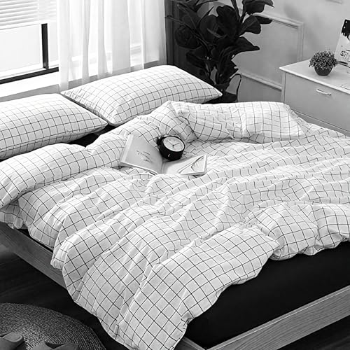 Boqingzhu 2 TLG. Microfaser Bettwäsche Check Kariert Karo Schwarz und...