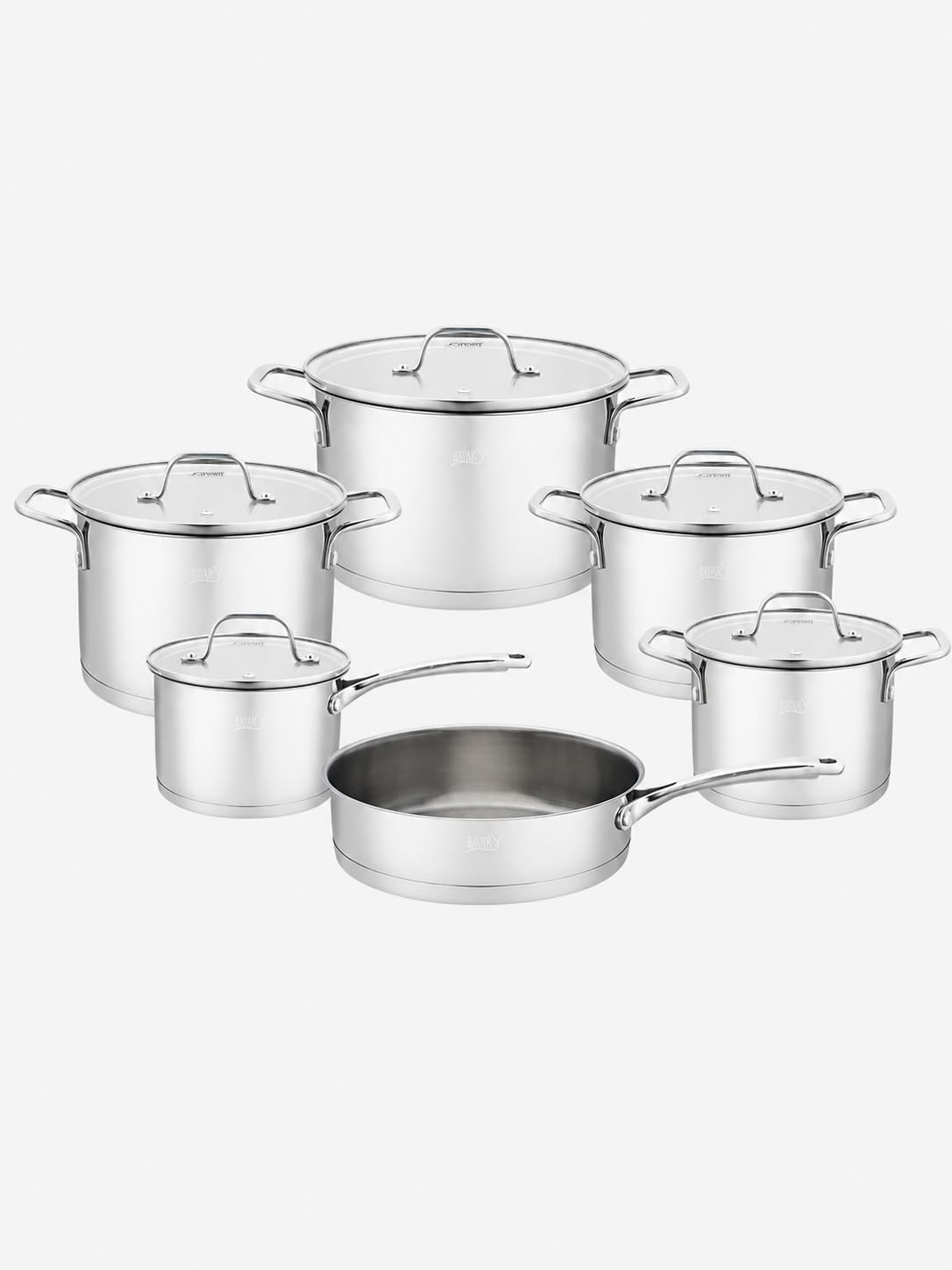 BAVARY 18/10 Stainless Steel Pots and Pans Set, 11Pcs All-hobs Cooking Pots