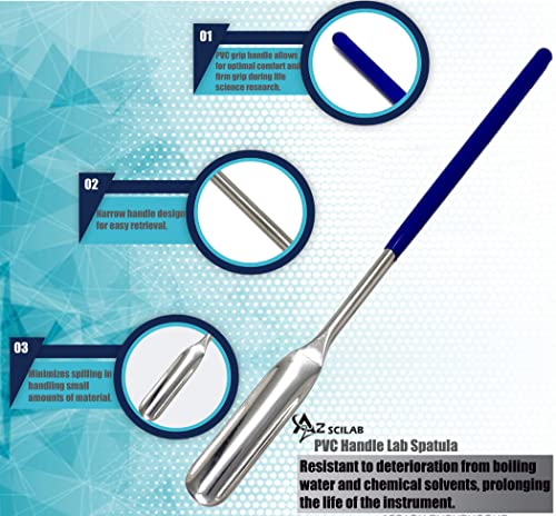 A2Z-VL004 Stainless Steel Micro Lab Scoop Half Rounded Spoon Spatula Sampler, with Vinyl Handle 6\" (15.24 cm)