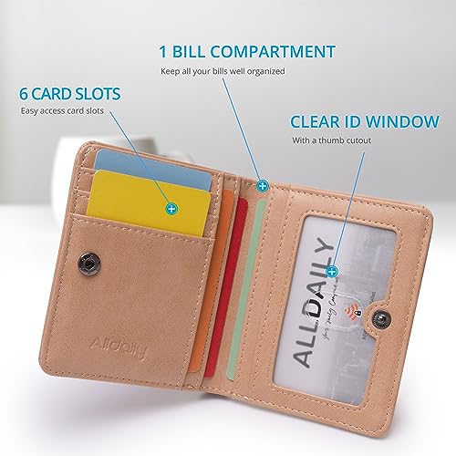 Image of Alldaily Small RFID Wallet for Women Slim Compact Bifold Pocket Ladies Travel Mini Purse (Apricot)