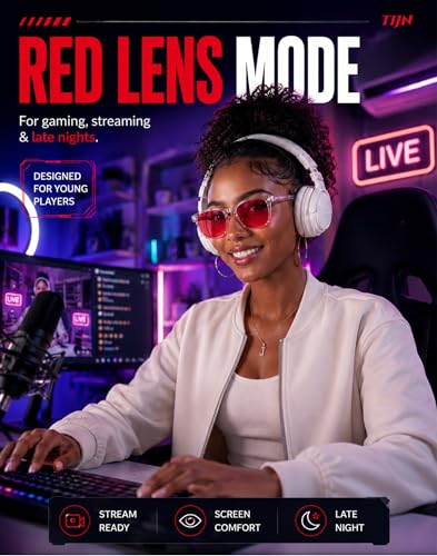 Image of TIJN Sleep Glasses with Blue Green Light Blocking, Red Light Lens for Computer Gaming, Screen Fatigue & UV Protection