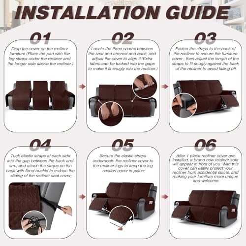 Image of TAOCOCO 100% Waterproof Recliner Covers, Recliner Sofa Covers with Leg Straps, Reversible Recliner Couch Cover for Reclining Chair, Washable Couch Protector for Pets Kids(3 Seater, Coffee)